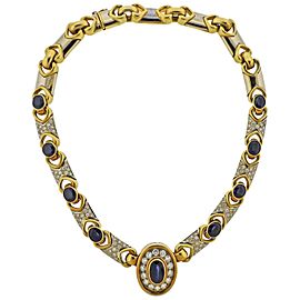 1980s Diamond Sapphire Gold Pendant Necklace