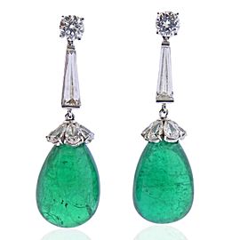 Tiffany & Co Certified 43 Carat Emerald Diamond Platinum Earrings