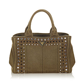 Prada Canapa Studded Canvas Satchel