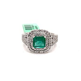 Princess-Cut Emerald and Diamonds Double Frame Ring In 14K White Gold