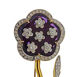 Gold Diamond Enamel Large Flower Brooch