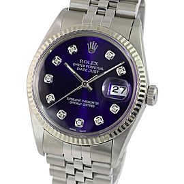 Purple Mens Datejust Steel Diamond Dial 18k Gold Fluted Bezel Watch