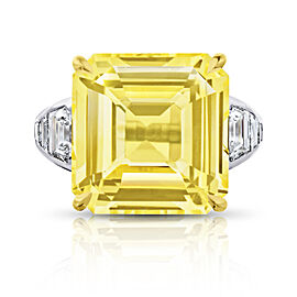 David Gross Asscher Yellow Sapphire and Diamond Platinum Ring