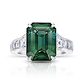 David Gross Emerald Green Sapphire and Diamond Platinum Ring