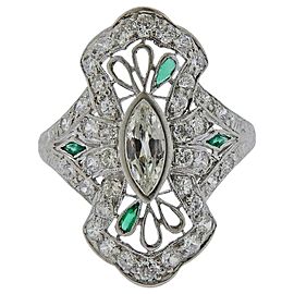 Art Deco Platinum Diamond Emerald Ring