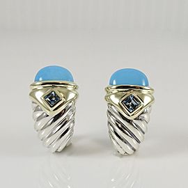 David Yurman Sterling Silver 14K Yellow Gold Turquoise Blue Topaz Small Torch Earrings