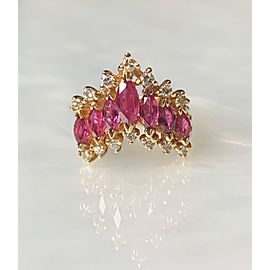 14K Yellow Gold Marquise Cut Ruby Diamond Ring