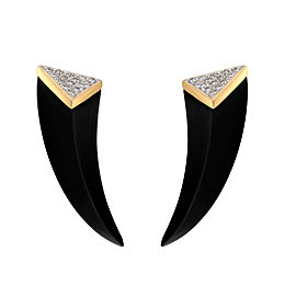 18k Yellow Gold Onyx and Diamond Earrings