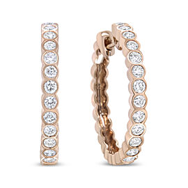 18K Rose Gold 1 Cttw Round Bezel-Set Diamond Hoop Earrings (F-G Color, VS1-VS2 Clarity)