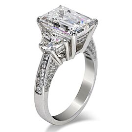 7 CARAT EMERALD CUT THREE STONE DIAMOND ENGAGEMENT RING 14K WHITE GOLD CERTIFIED 5 CT BY MIKE NEKTA