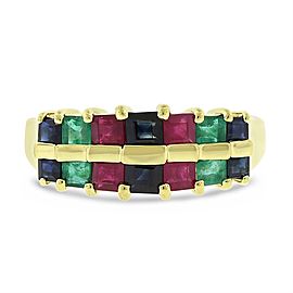 14k Yellow Gold 2.00ct. Two Row Emerald, Ruby & Sapphire Band Size 7.5