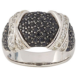 Sterling Silver Black and White Diamond and Sapphire Ring Size 7