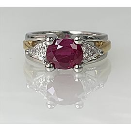 Platinum Oval Shaped Ruby Diamond Ring