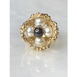 14K Yellow Gold White and Black Pearl Ring