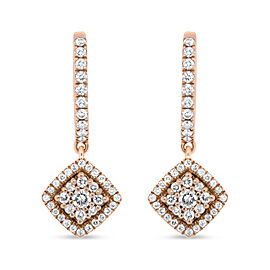 18K Rose Gold 1/2 Cttw Round Diamond Halo Cluster Dangle Drop Earrings (F-G Color, VS1-VS2 Clarity)