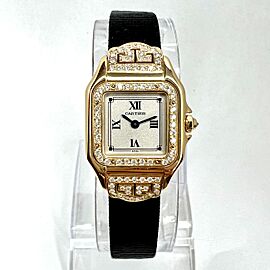 CARTIER PANTHERE Art Deco 22mm Quartz 18K Yellow Gold Diamond Watch