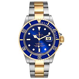 Pre-Owned Rolex Submariner Blue Dial Steel Yellow Gold Mens Watch