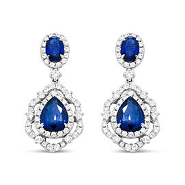 18K White Gold 1.00 Cttw Round Diamond 7.5 x 5.5 Pear and 5.5 x 3.5 Oval Tanzanite Dangle Drop Earring (H-I Color, SI1-SI2 Clarity)