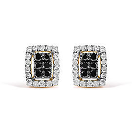 Men's 10K Yellow Gold 1.00 Cttw White and Black Diamond Emerald Shape Halo Stud Earring (Black / I-J Color, I2-I3 Clarity)