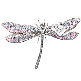 Contemporary Dragonfly Multicolored Blue and Pink Sapphire Diamond Brooch