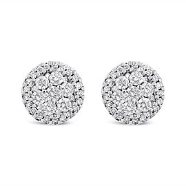 True AGS Certified 14K White Gold 1.0 Cttw Brilliant-Cut Diamond Halo-Style Cluster Round Button Stud Earrings (G-H Color, I1-I2 Clarity)