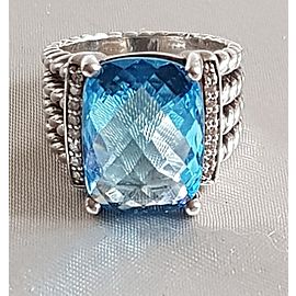 David Yurman Wheaton 16x12 Blue Topaz Diamond Ring 