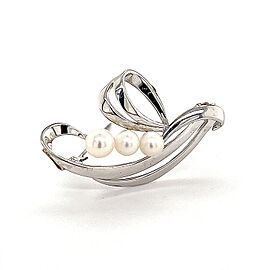 Mikimoto Estate Akoya Pearl Brooch Sterling Silver 6.5 mm 5 Grams