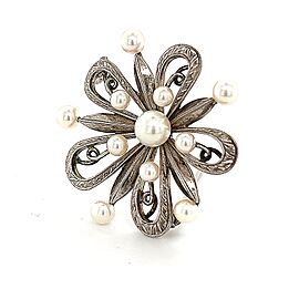 Mikimoto Estate Akoya Pearl Brooch Sterling Silver 6 mm 7.9g M248