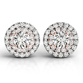 14k White and Rose Gold Halo Style Diamond Earrings