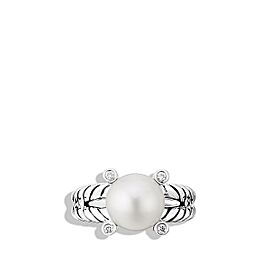 David Yurman Cable Pearl Ring with Diamonds, size 6