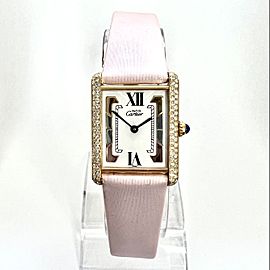 CARTIER TANK Quartz 23mm GP Silver ~.55TCW Diamond Watch Trinity Dial