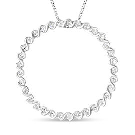 .925 Sterling Silver 3/4 Cttw Round Diamond Spiral Curved Circle Pendant 18" Necklace (I-J Color, I3 Clarity)