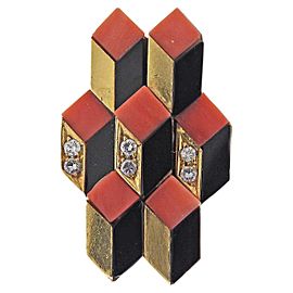 Spritzer & Fuhrmann 1970s Coral Onyx Inlay Diamond Gold Ring