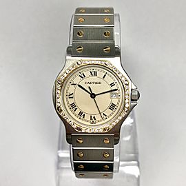 CARTIER SANTOS OCTAGON Quartz 31mm 18K Yellow Gold & Steel DIAMOND Bezel Watch 