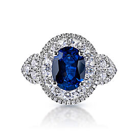 Tessa Carat Oval Cut Blue Sapphire Ring in 18 Karat White Gold