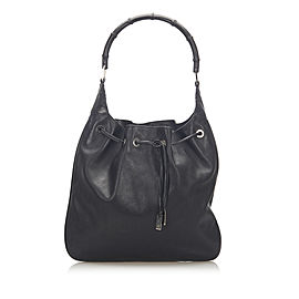 Bamboo Drawstring Leather Shoulder Bag