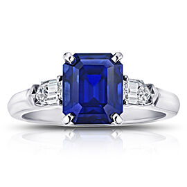 David Gross Emerald Cut Blue Sapphire and Diamond Ring