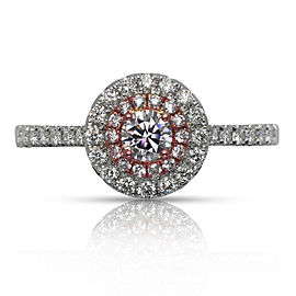 HALO ROUND CUT FANCY PINK DIAMOND ENGAGEMENT RING 18K ROSE WHITE GOLD GIA CERTIFIED 0.17 CT BY MIKE NEKTA