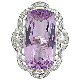 29.02 Carat Kunzite 14K White Gold Diamond Ring