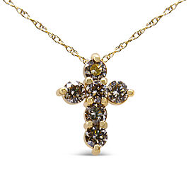 14K Yellow Gold 1/2 Cttw Round-Cut Diamond Mini Cross 18" Pendant Necklace (J-K Color, VS2-SI1 Clarity)