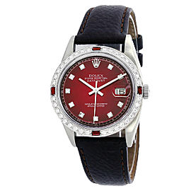 Rolex Datejust 16014 Stainless Steel & Red Vignette Diamond Dial 36mm Mens Watch