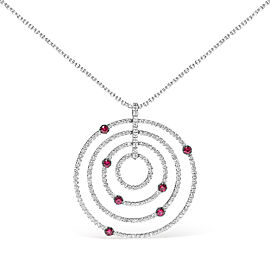 18K White Gold 2 1/6 Cttw Pave Set Diamonds and Red Ruby Openwork Circles 18" Pendant Necklace (G-H Color, SI2-I1 Clarity) - Adjustable up to 16" - 18"