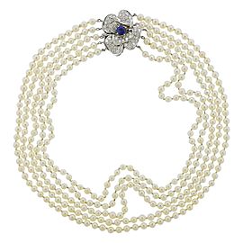 Diamond Sapphire Pearl Gold Multi Strand Necklace