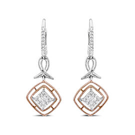 14K White and Rose Gold 1/2 Cttw Round and Princess-Cut Diamond Openwork Marquise Ribbon Dangle Earring (G-H Color, SI2-I1 Clarity)