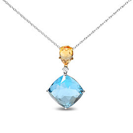 18K White and Yellow Gold Diamond Accent and Yellow Citrine and Sky Blue Topaz Gemstone Dangle Drop 18" Pendant Necklace (G-H Color, SI1-SI2 Clarity)