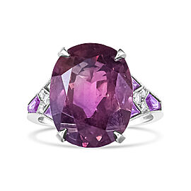 Platinum Heat-Treated Purple Trillion Sapphire and Diamond Accent Cocktail Ring (VS1-VS2 Clarity, F-G Color) - Size 7