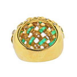 Diamond Emerald Gold Woven Dome Ring