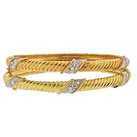 1980s Diamond Gold Bangle Bracelet Set