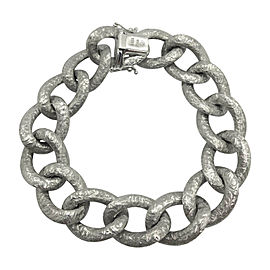 14k White Gold Hammered Texture Hollow Curb Link Bracelet