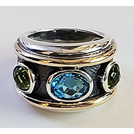 David Yurman Renaissance Blue Topaz & Peridot Sterling Silver and Gold band ring